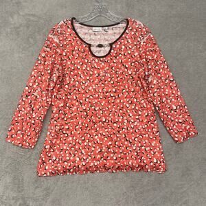 2/$10 Kim Rogers Top Womens Large Petite Orange Ruffle Bead Round Neck Shirt